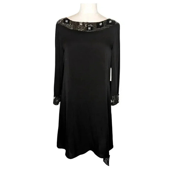 ALICE + OLIVIA NWT Black Beaded Cocktail Mini Dress Size L - Picture 1 of 11